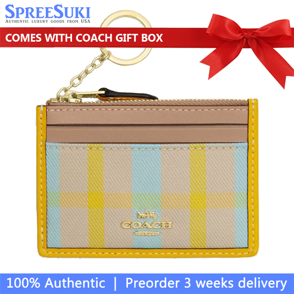 Coach Mini Skinny Id Case With Plaid Print Bright Maize Multi # CBL88
