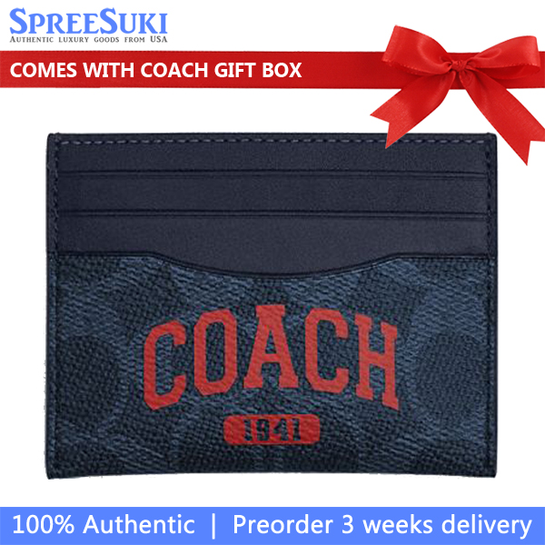 Coach Slim Id Card Case In Signature Canvas With Coach Graphic Midnight Navy Bold Red # CBJ95