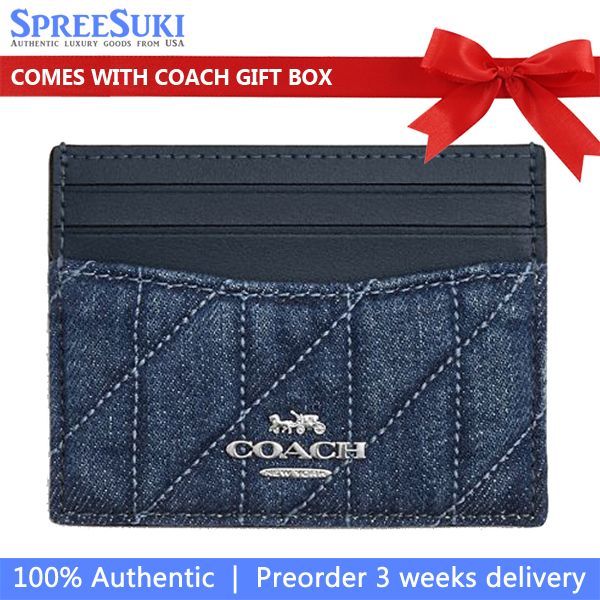 Coach Slim Id Card Case With Quilting Silver Denim # CAT70