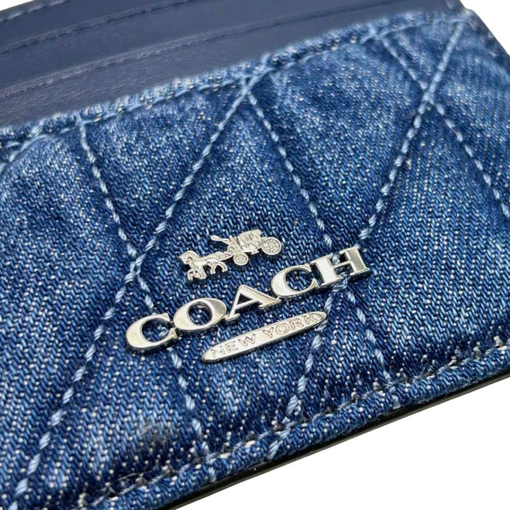 Coach Slim Id Card Case With Quilting Silver Denim # CAT70