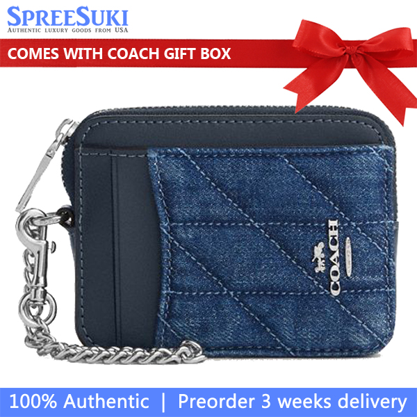 Coach Zip Card Case With Quilting Silver Denim # CAR26