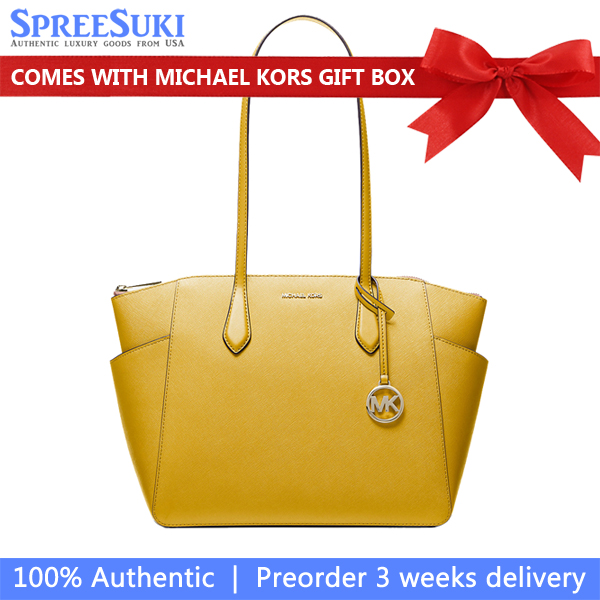 Michael Kors Marilyn Medium Saffiano Leather Tote Bag Honey # 35F5G6AT2L
