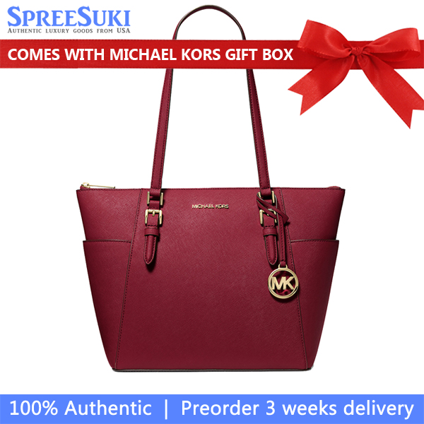 Michael Kors Tote Charlotte Leather Large Top Zip Tote Shoulder Bag Cherry # 35T0GCFT7L