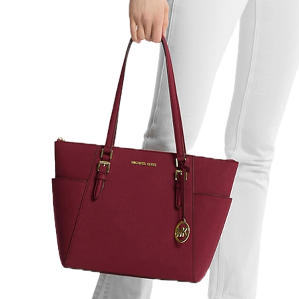 Michael Kors Tote Charlotte Leather Large Top Zip Tote Shoulder Bag Cherry # 35T0GCFT7L