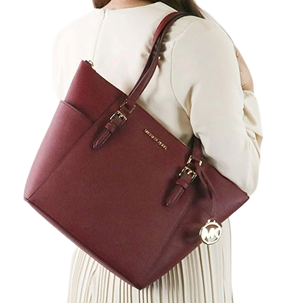 Michael Kors Tote Charlotte Leather Large Top Zip Tote Shoulder Bag Cherry # 35T0GCFT7L