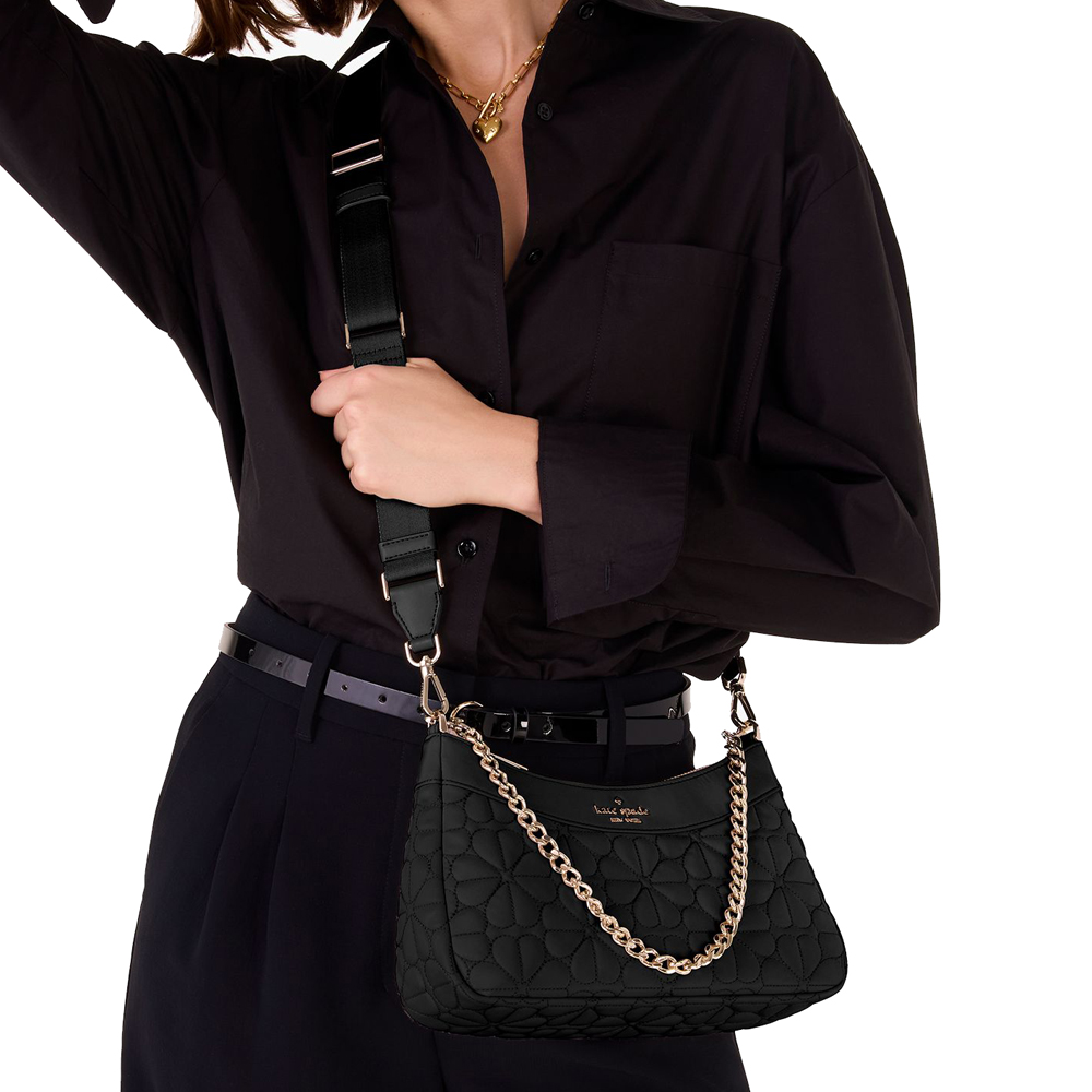 Kate Spade Spade Flower Quilted Fabric Convertible Crossbody Black # KK077