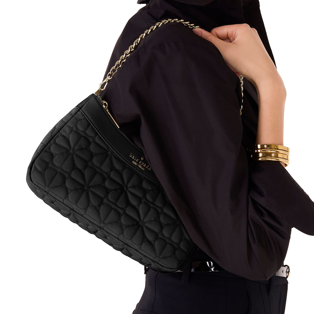 Kate Spade Spade Flower Quilted Fabric Convertible Crossbody Black # KK077