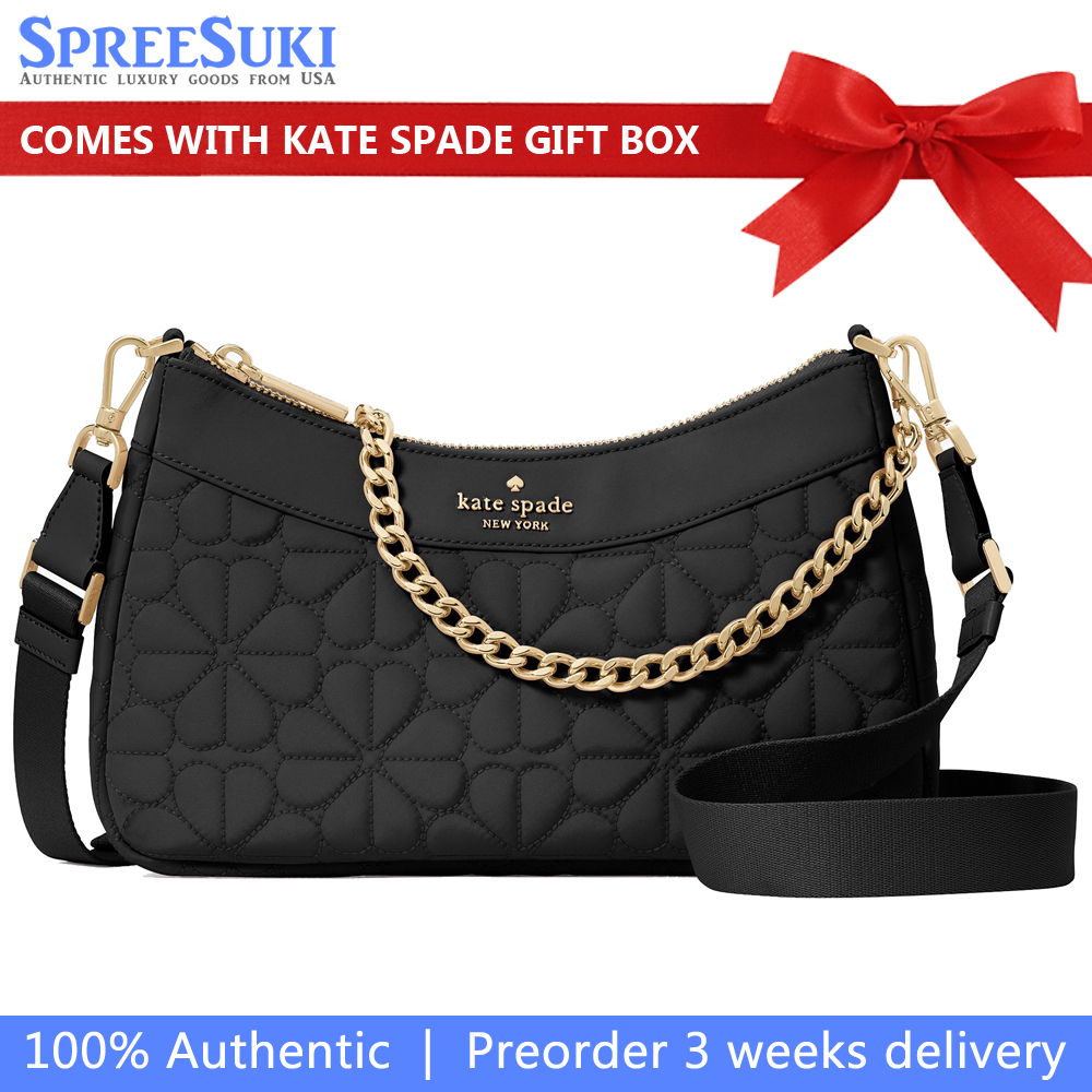 Kate Spade Spade Flower Quilted Fabric Convertible Crossbody Black # KK077