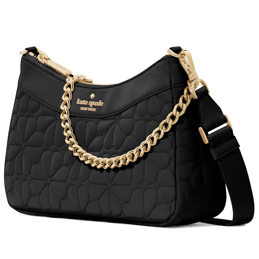 Kate Spade Spade Flower Quilted Fabric Convertible Crossbody Black # KK077