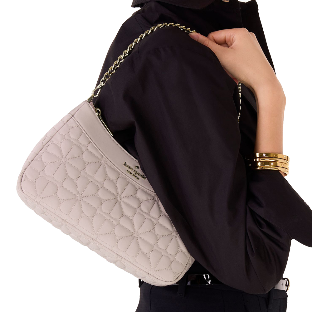 Kate Spade Spade Flower Quilted Fabric Convertible Crossbody Cozy Grey # KK077
