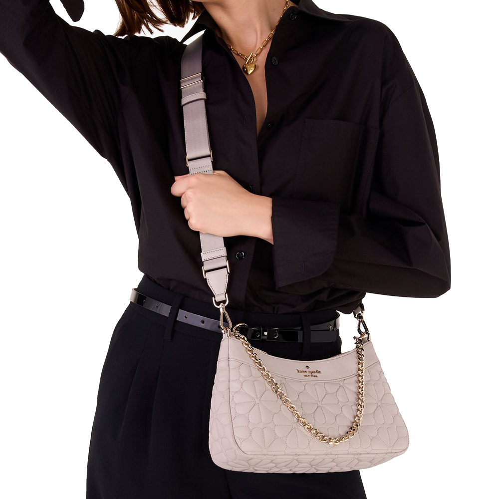 Kate Spade Spade Flower Quilted Fabric Convertible Crossbody Cozy Grey # KK077