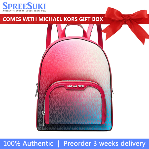 Michael Kors Jaycee Medium Ombré Signature Logo Backpack Dark Raspberry Multi # 35F5S8TB8V