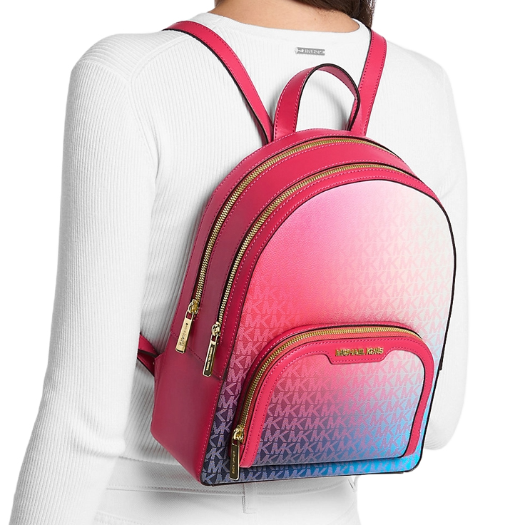 Michael Kors Jaycee Medium Ombré Signature Logo Backpack Dark Raspberry Multi # 35F5S8TB8V