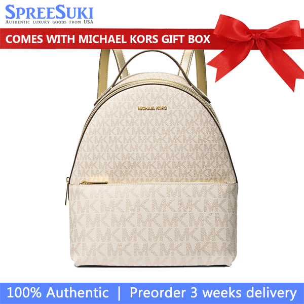 Michael Kors Sheila Medium Two-Tone Signature Logo Backpack Pale Gold # 35F4G6HB6M