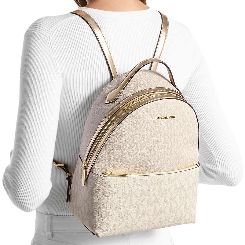 Michael Kors Sheila Medium Two-Tone Signature Logo Backpack Pale Gold # 35F4G6HB6M