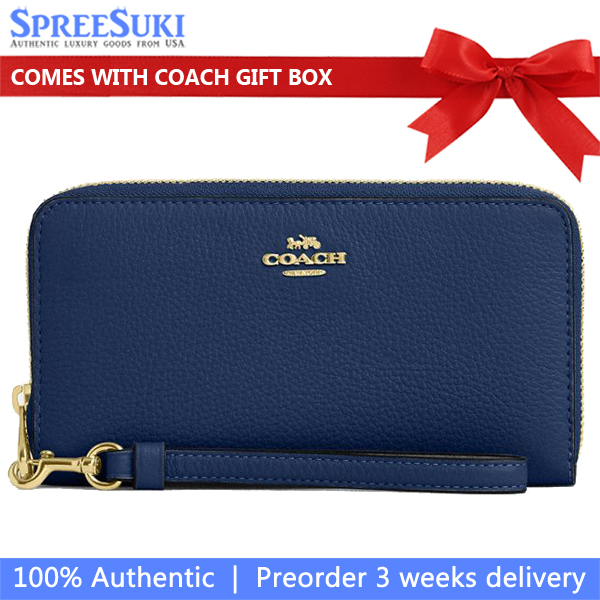 Coach Long Wallet Long Zip Around Wallet Deep Blue # C4451