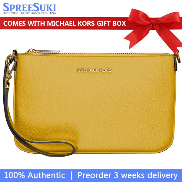 Michael Kors Jet Set Small Pebbled Leather Convertible Wristlet Honey # 35S5GTVW5L