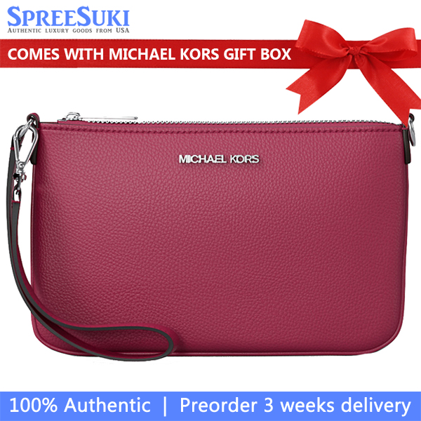 Michael Kors Jet Set Small Pebbled Leather Convertible Wristlet Dk Raspberry # 35S5STVW5L