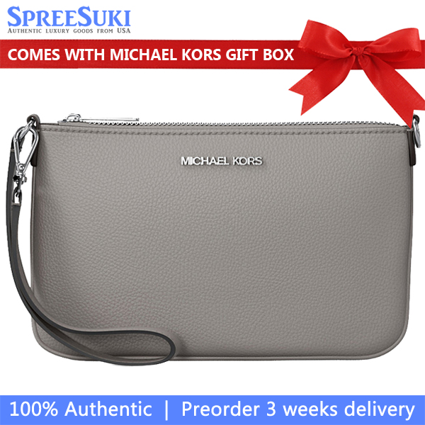 Michael Kors Jet Set Small Pebbled Leather Convertible Wristlet Pearl Grey # 35S5STVW5L