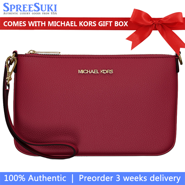 Michael Kors Jet Set Small Pebbled Leather Convertible Wristlet Cherry # 35S5GTVW5L