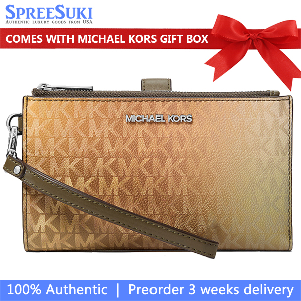 Michael Kors Jet Set Large Ombré Signature Logo Wristlet Olive Combo # 35F5STVW3B