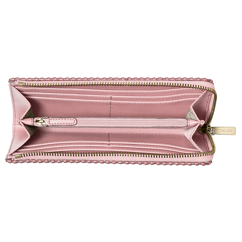 Michael Kors Jet Set Travenuel Large Pebbled Leather Quarter-Zip Wallet Powder Blush # 35S3GTVZ3L