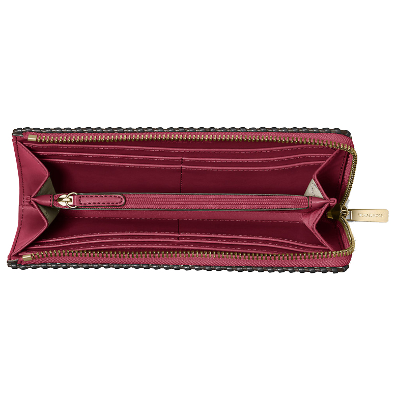 Michael Kors Jet Set Travenuel Large Pebbled Leather Quarter-Zip Wallet Cherry # 35S3GTVZ3L