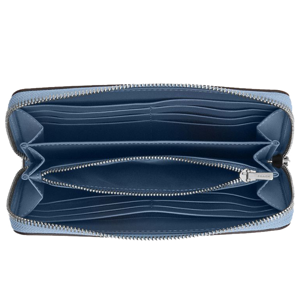 Coach Long Wallet Long Zip Around Wallet Silver Bluebell # C4451