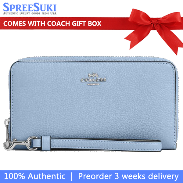 Coach Long Wallet Long Zip Around Wallet Silver Bluebell # C4451