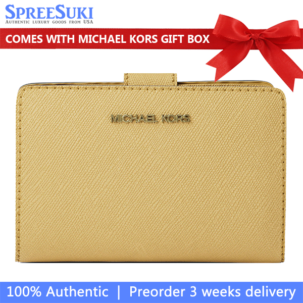 Michael Kors Medium Wallet Jet Set Travel Zip Coin Wallet Honey # 35F7GTVF2L
