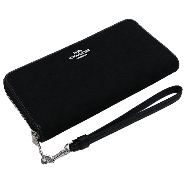 Coach Long Zip Around Wallet In Signature Jacquard Silver Black # CU150
