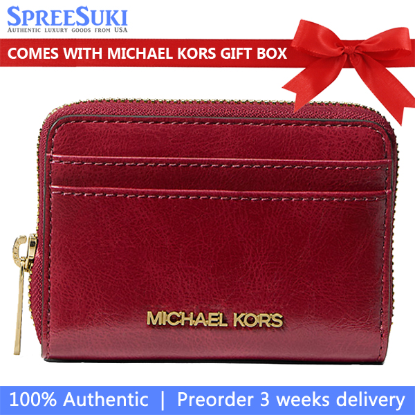 Michael Kors Jet Set Medium Distressed Zip Card Case Cherry # 35F5GTVD6Y