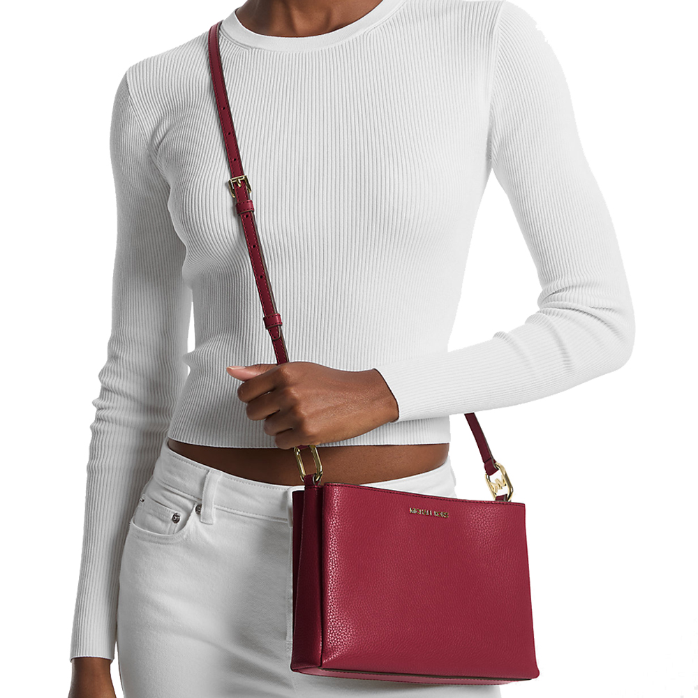 Michael Kors Trisha Medium Pebbled Leather Crossbody Bag Cherry # 35H1G9TC8L