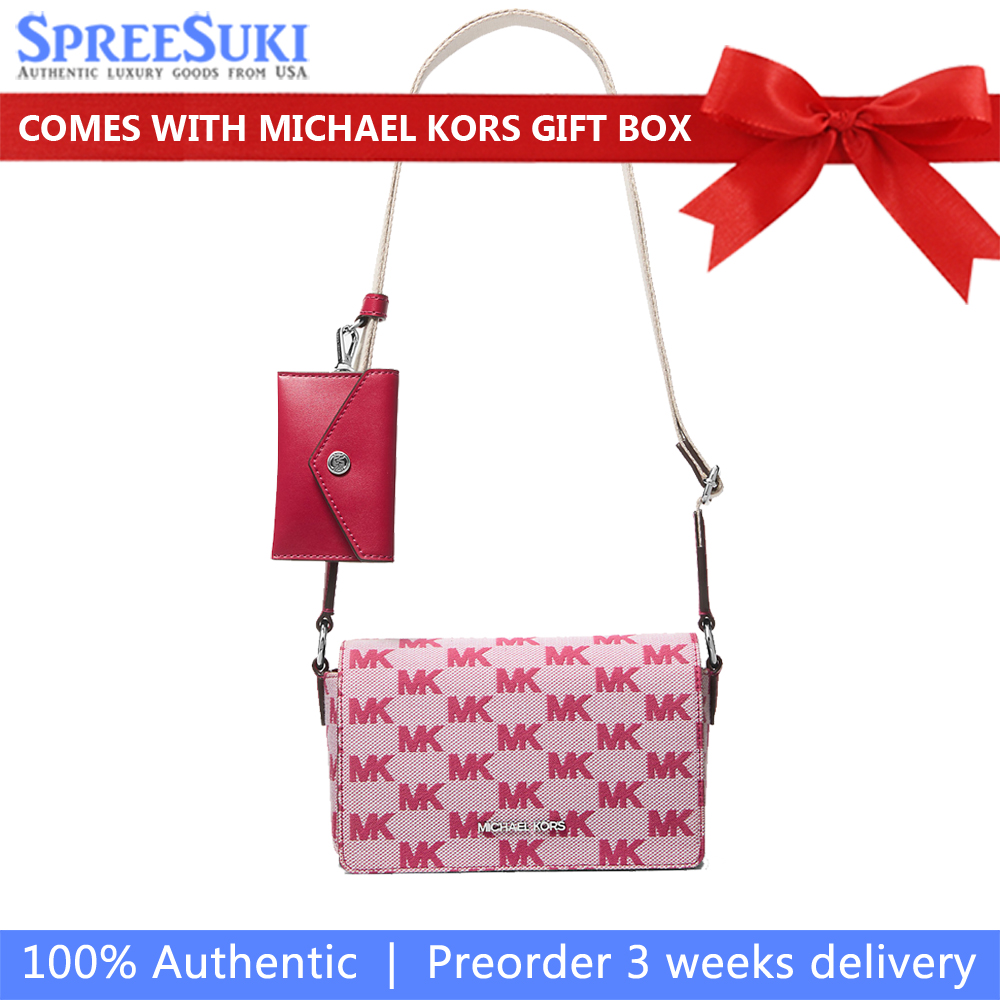 Michael Kors Vincent Small Logo Jacquard Crossbody Bag With Card Case Dark Raspberry # 35T5S2VC5J