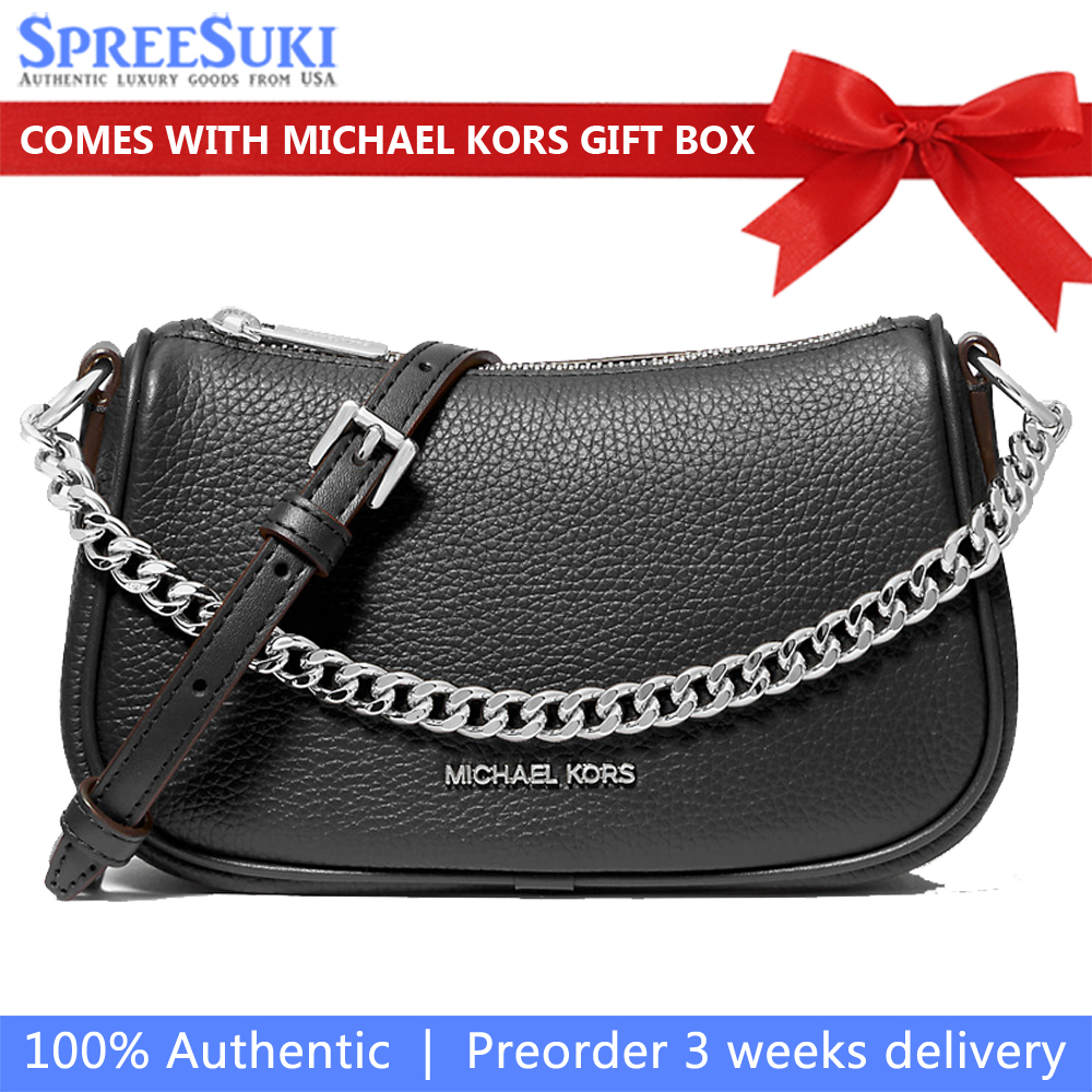Michael Kors Carmela Small Pebbled Leather Crossbody Bag Black # 35F4S1QC1L