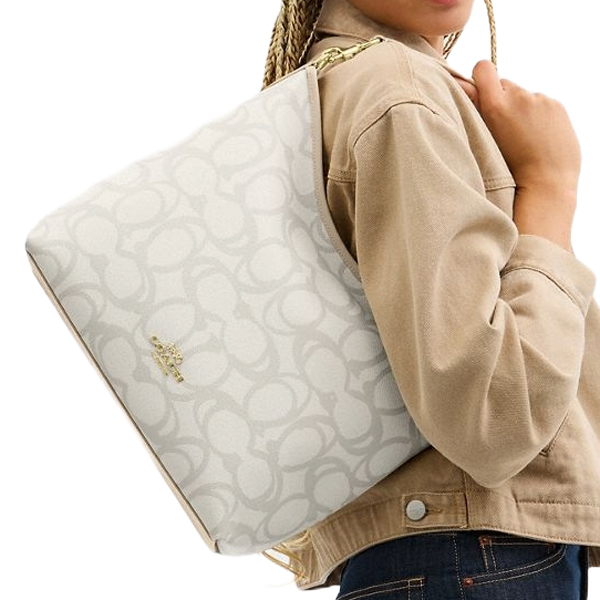 Coach Laurel Large Shoulder Bag In Sketch Signature Canvas Ivory # CBH88