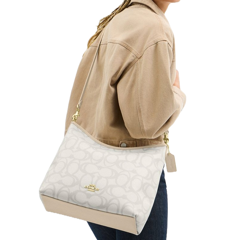 Coach Laurel Large Shoulder Bag In Sketch Signature Canvas Ivory # CBH88