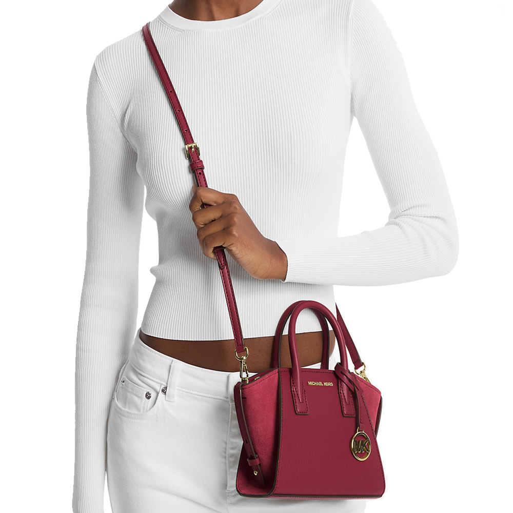 Michael Kors Avril Extra-Small Leather And Suede Satchel Cherry # 35F4G4VC0L