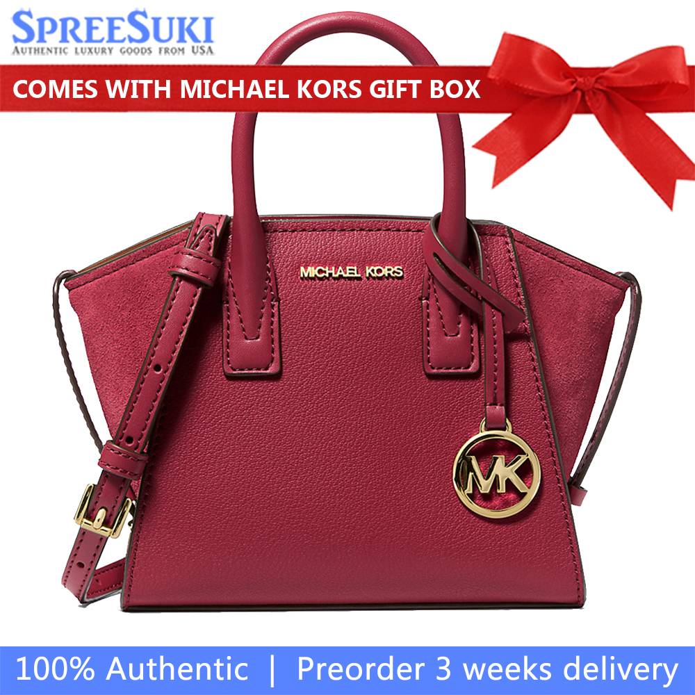 Michael Kors Avril Extra-Small Leather And Suede Satchel Cherry # 35F4G4VC0L