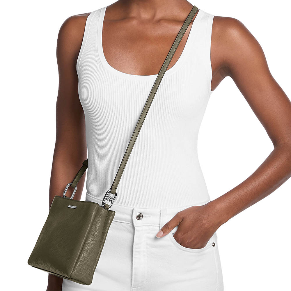 Michael Kors Trisha Medium Pebbled Leather Crossbody Bag Olive # 35H1S9TC8L