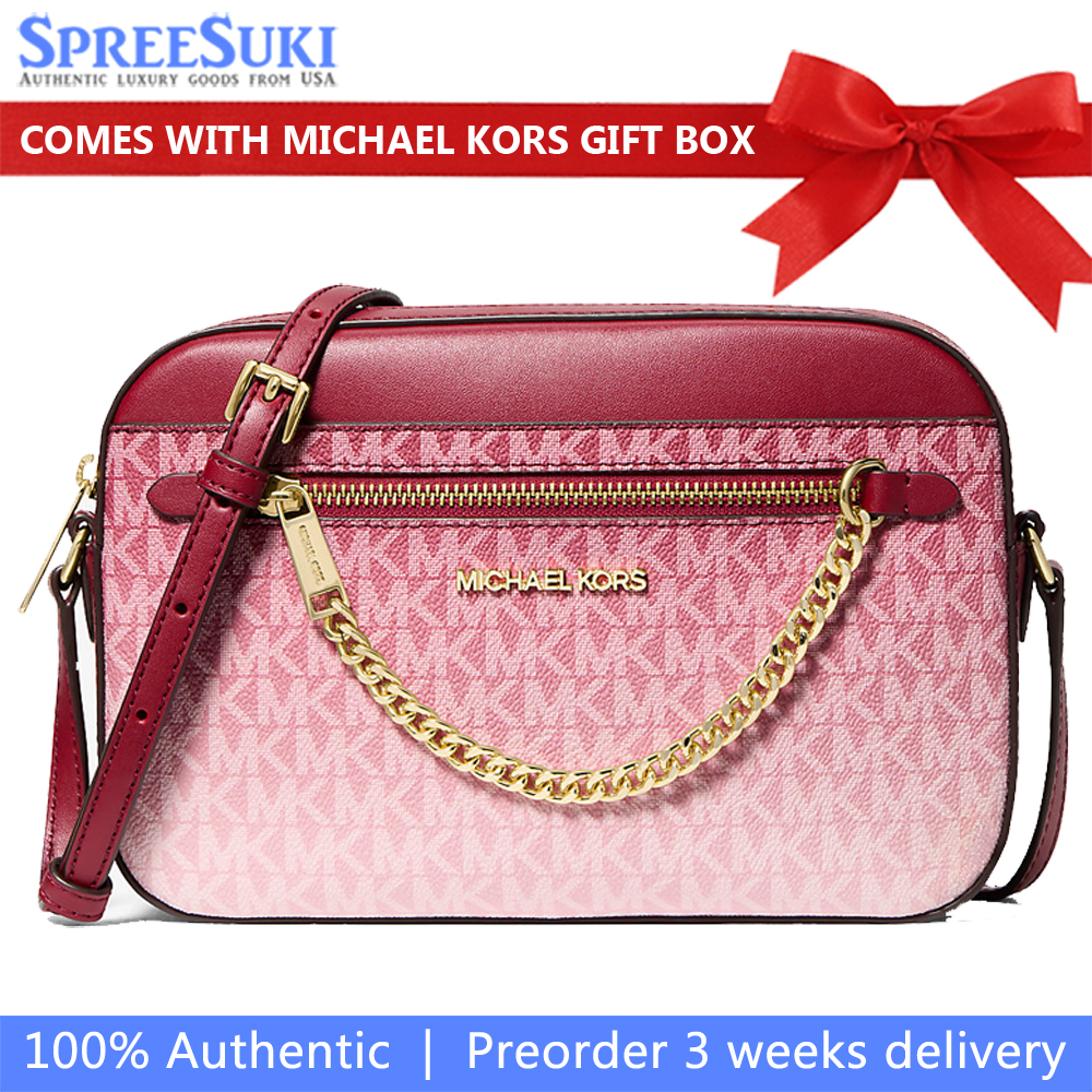 Michael Kors Jet Set Large Ombré Signature Logo Crossbody Bag Cherry # 35T5GTTC9Y