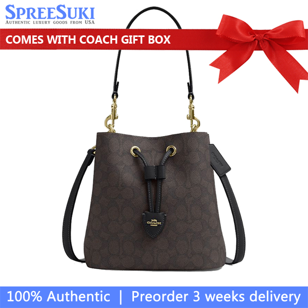 Coach Rowan Bucket Bag In Signature Canvas Walnut Black # CBH07