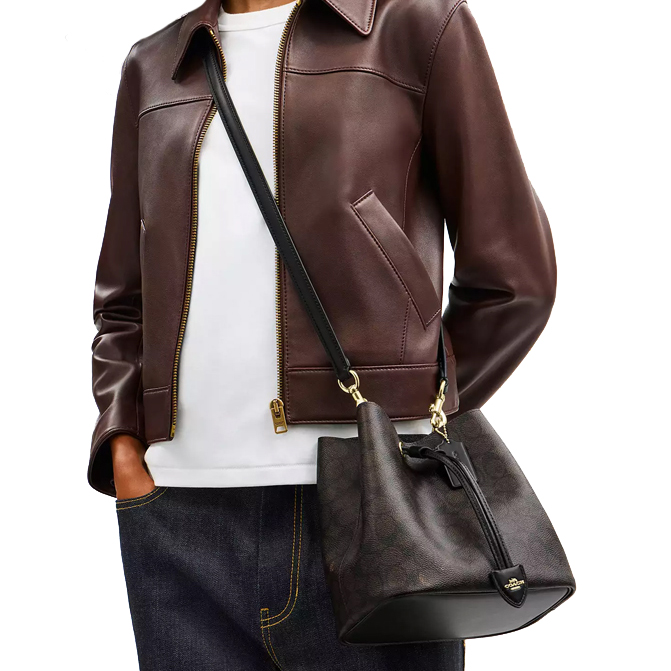 Coach Rowan Bucket Bag In Signature Canvas Walnut Black # CBH07