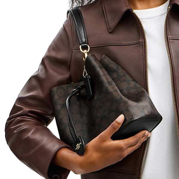 Coach Rowan Bucket Bag In Signature Canvas Walnut Black # CBH07