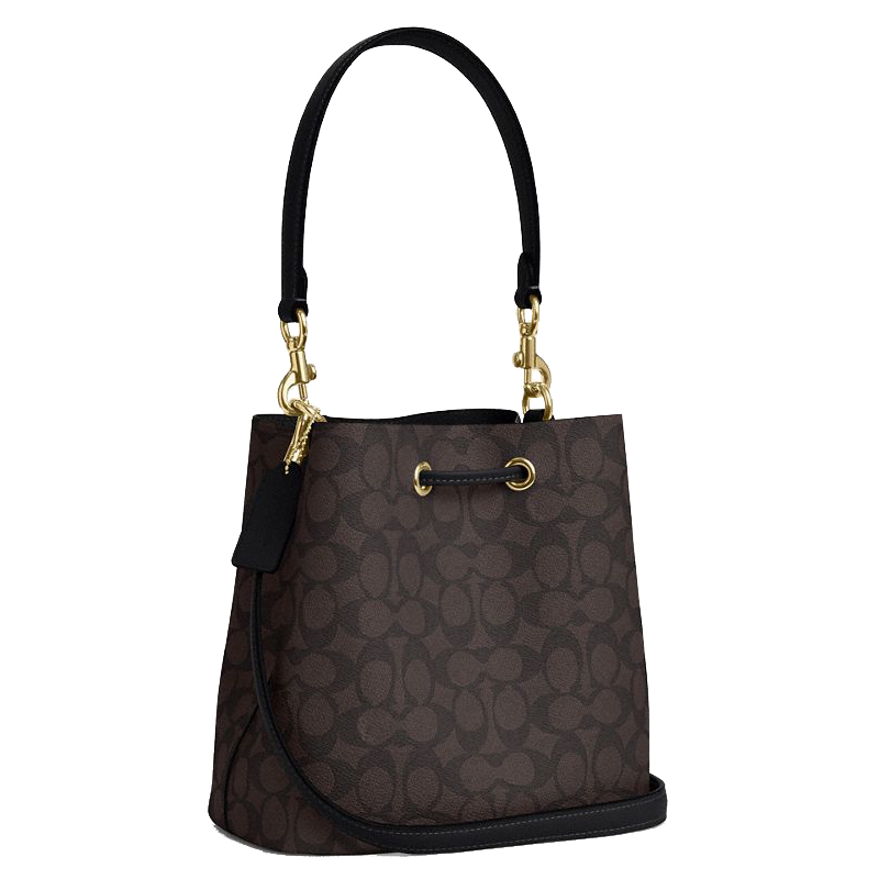 Coach Rowan Bucket Bag In Signature Canvas Walnut Black # CBH07