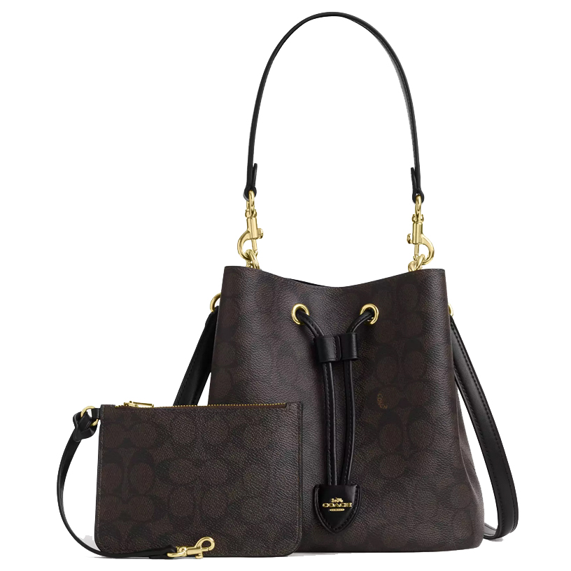 Coach Rowan Bucket Bag In Signature Canvas Walnut Black # CBH07