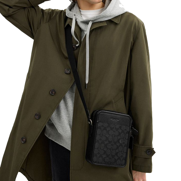 Coach Sullivan Crossbody In Signature Canvas Gunmetal Charcoal Black # CAT78