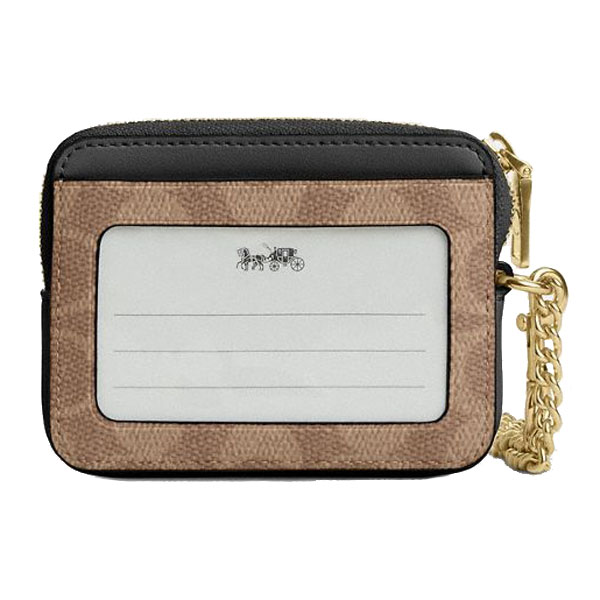 Coach Zip Card Case Signature Card Holder Tan Black # CW883