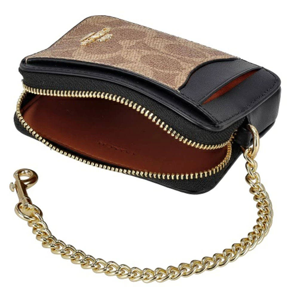 Coach Zip Card Case Signature Card Holder Tan Black # CW883