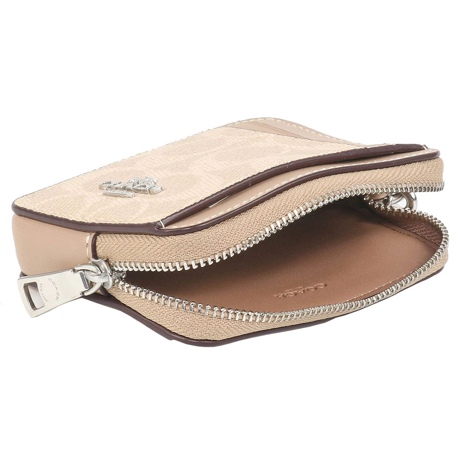 Coach Zip Card Case Signature Card Holder Silver Sand Taupe # CW883